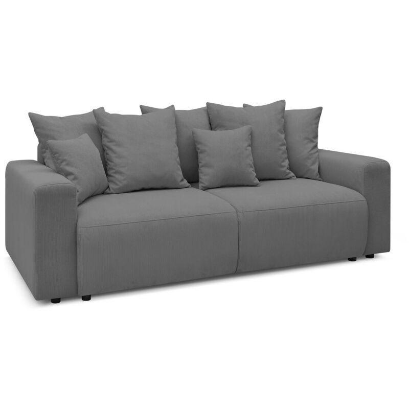Koyu Gri Fitilli Kadife Kumaş Yataklı Sandıklı Puflu Koltuk - 245 cm - 152494