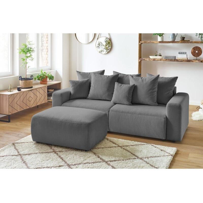 Koyu Gri Fitilli Kadife Kumaş Yataklı Sandıklı Puflu Koltuk - 245 cm - 152494