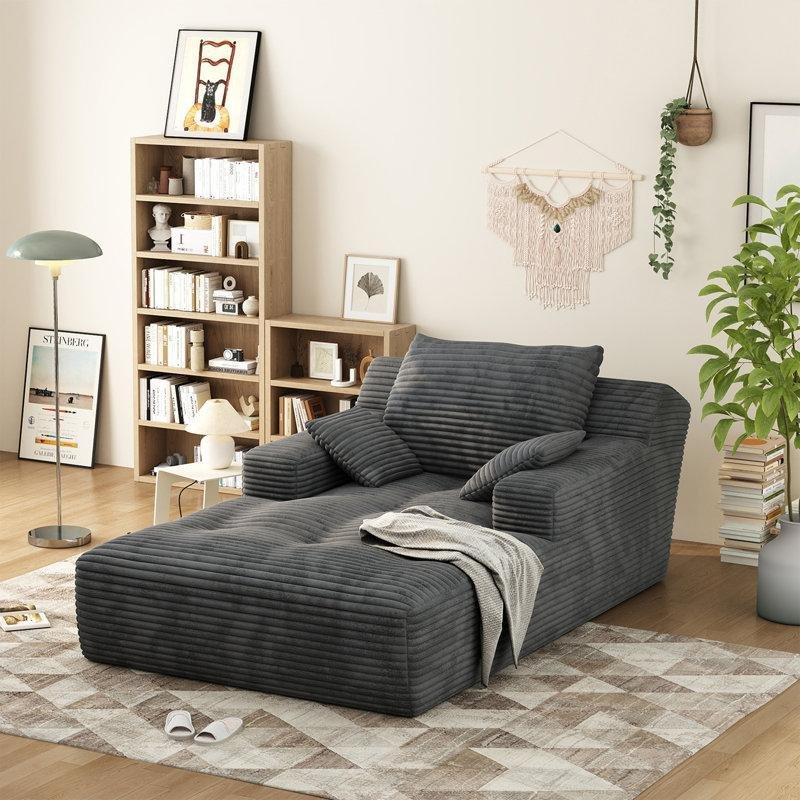 Koyu Gri Fitilli Kadife Yatak Olabilen Derin Oturumlu Yastıklı Koltuk - 117x171 cm - 156382