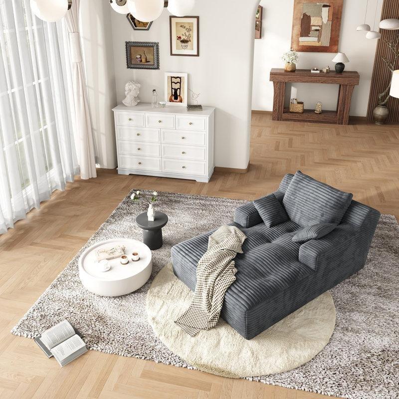 Koyu Gri Fitilli Kadife Yatak Olabilen Derin Oturumlu Yastıklı Koltuk - 117x171 cm - 156382