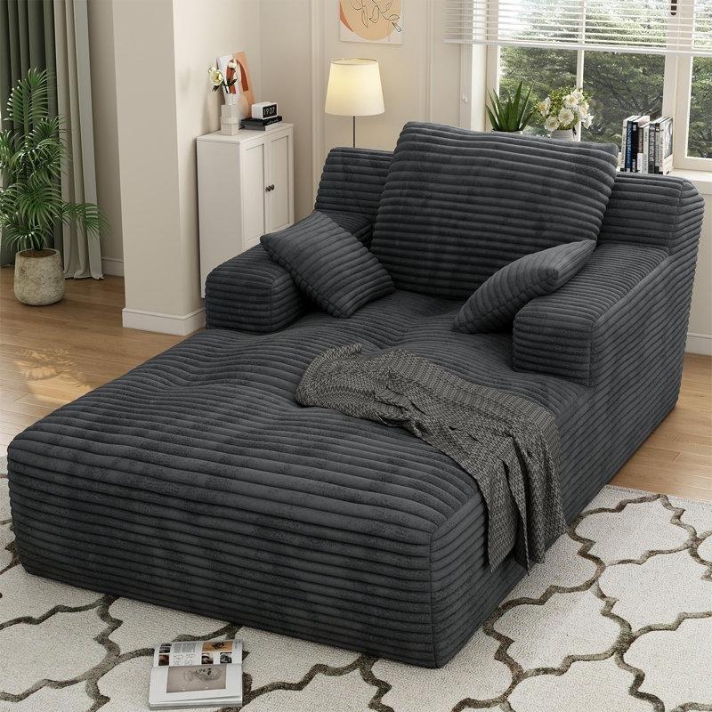 Koyu Gri Fitilli Kadife Yatak Olabilen Derin Oturumlu Yastıklı Koltuk - 117x171 cm - 156382