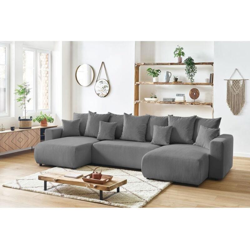 Koyu Gri Fitilli Kadife Yataklı Sandıklı Panoramik Koltuk - 386 cm - 152530