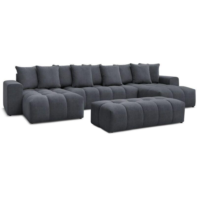 Koyu Gri Kadife Puflu Panoramik Koltuk - 440 cm - 154020