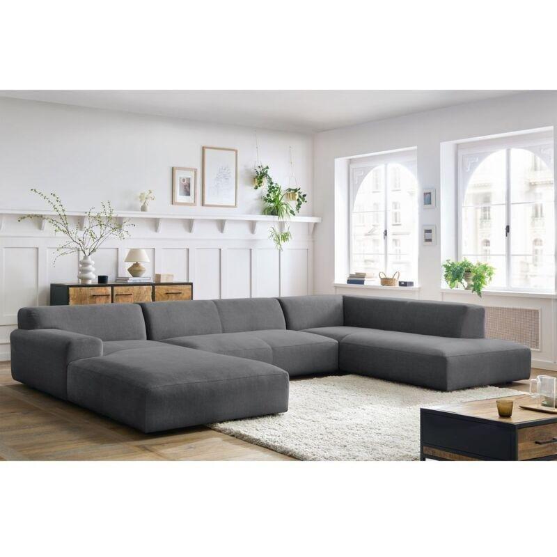 Koyu Gri Kadife Sol Köşe Panoramik Koltuk - 399 cm - 153857