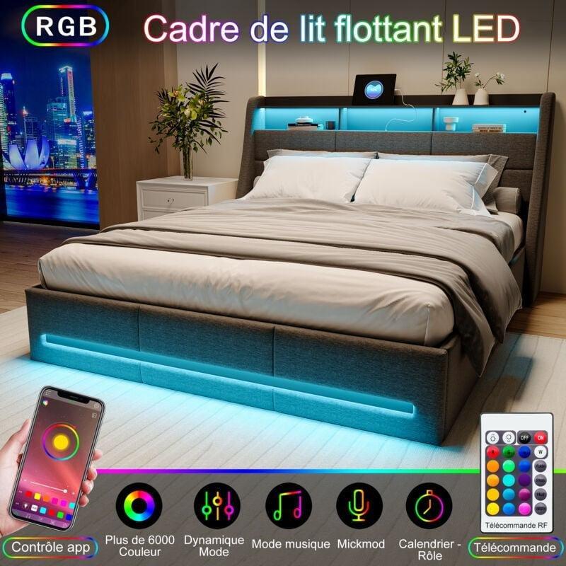 Koyu Gri Keten Kumaş Kapitoneli LED Işıklı USB Şarjlı Sandıklı Baza - 140x190 cm - 143778
