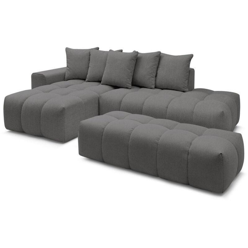 Koyu Gri Kırçıllı Kumaş Puflu Sol Köşe Koltuk Takımı - 313x176 cm - 152413