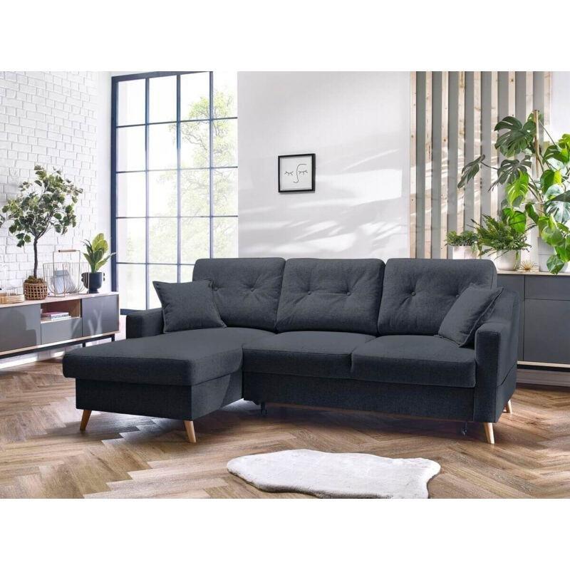 Koyu Gri Kırçıllı Kumaş Sandıklı Yataklı Sol Köşe Koltuk - 224x149 cm - 153068