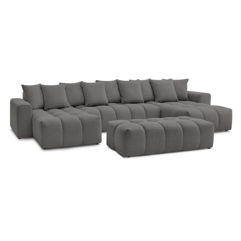 Koyu Gri Kırçıllı Kumaş Su İtici Puflu 6 Kişilik Panoramik Koltuk Takımı - 440 cm - 154009