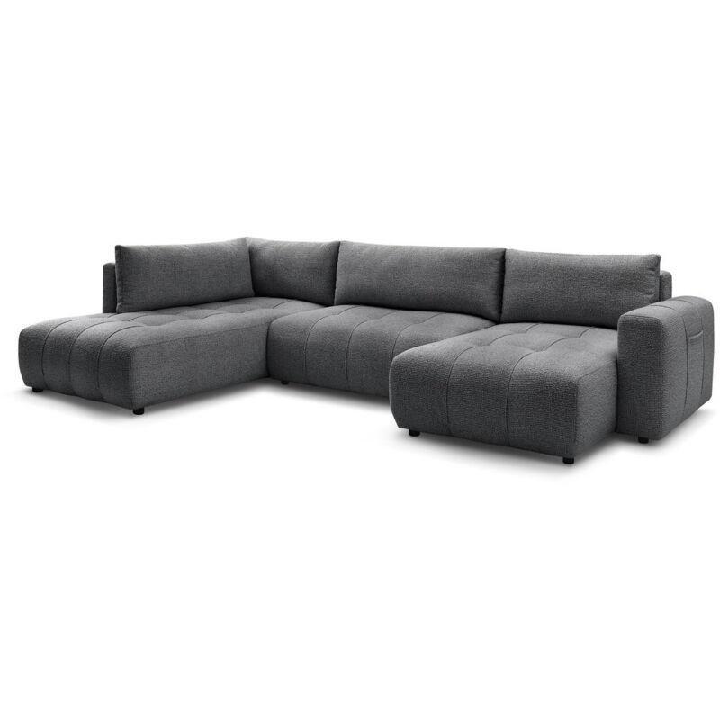 Koyu Gri Kırçıllı Kumaş Yataklı Sandıklı 5 Kişilik U Köşe Koltuk Takımı - 370x200 cm - 153867