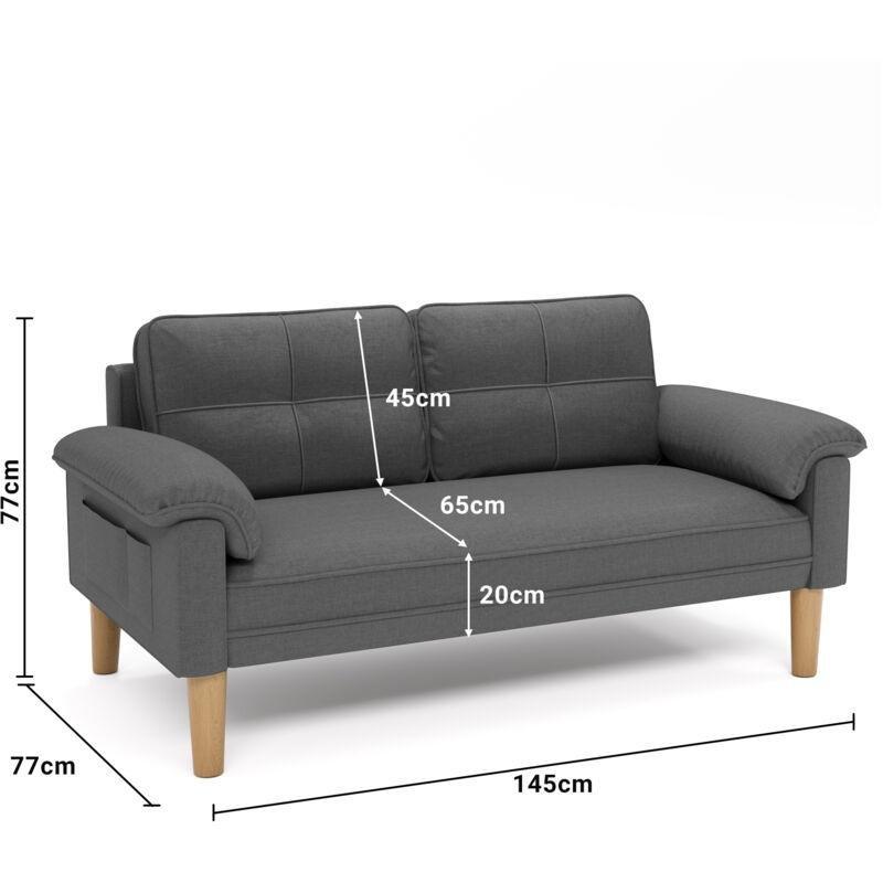 Koyu Gri Kumaş Ahşap Ayaklı İskandinav Tasarım Yastıklı İkili Koltuk - 144 cm - 152544