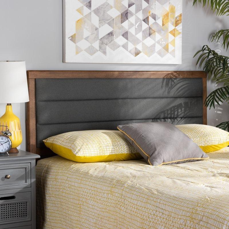 Koyu Gri Kumaş Kanal Kapitoneli Ceviz Rengi Ahşap Yatak Başlığı - 144861