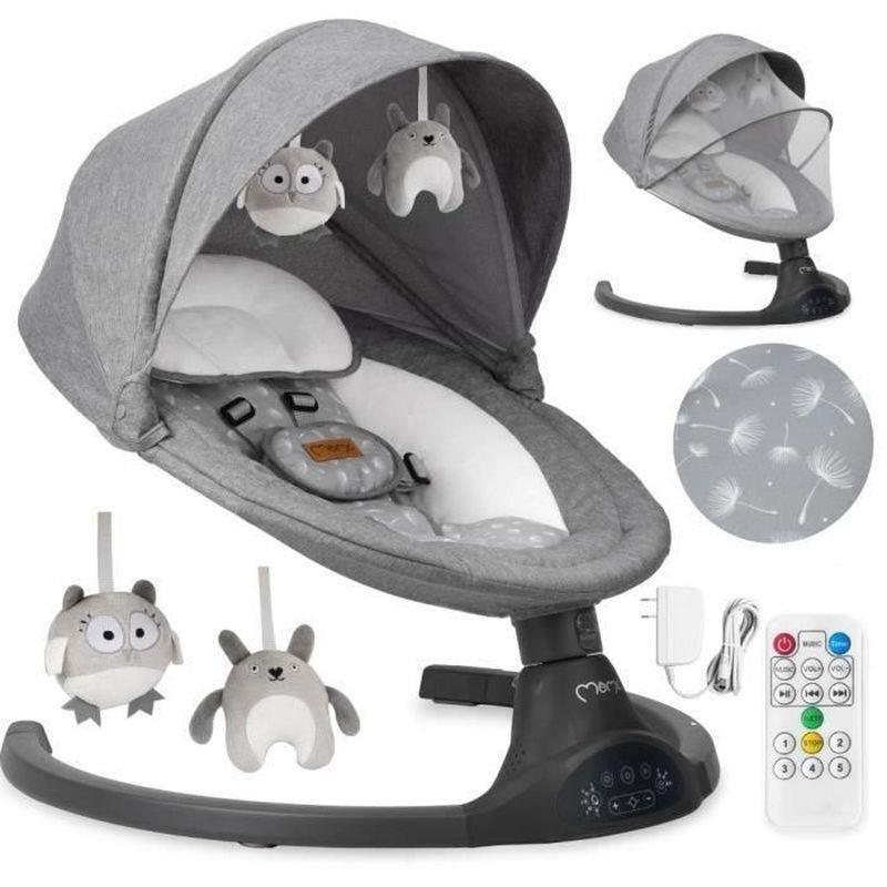 Koyu Gri Polyester Bluetooth Uzaktan Kumandalı Müzikli 5 Hızlı Cibinlikli Ana Kucağı Beşik - 65x63x45 cm - 162496