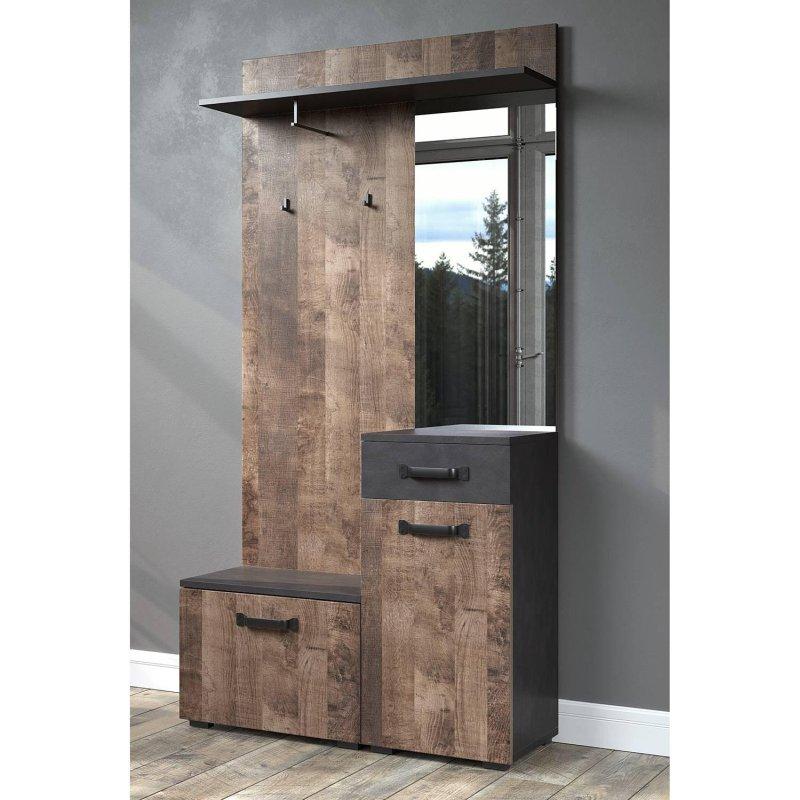 Koyu Gri ve Rustik Sunta 2 Kapaklı Portmanto Vestiyer - 104x32x190 cm - 158809