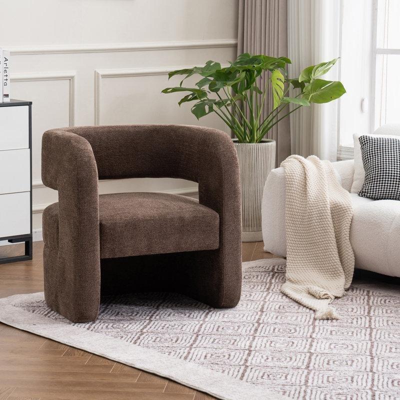 Koyu Kahverengi Şönil Kumaş Arkası Açık Kare Kollu Berjer Koltuk - 156643