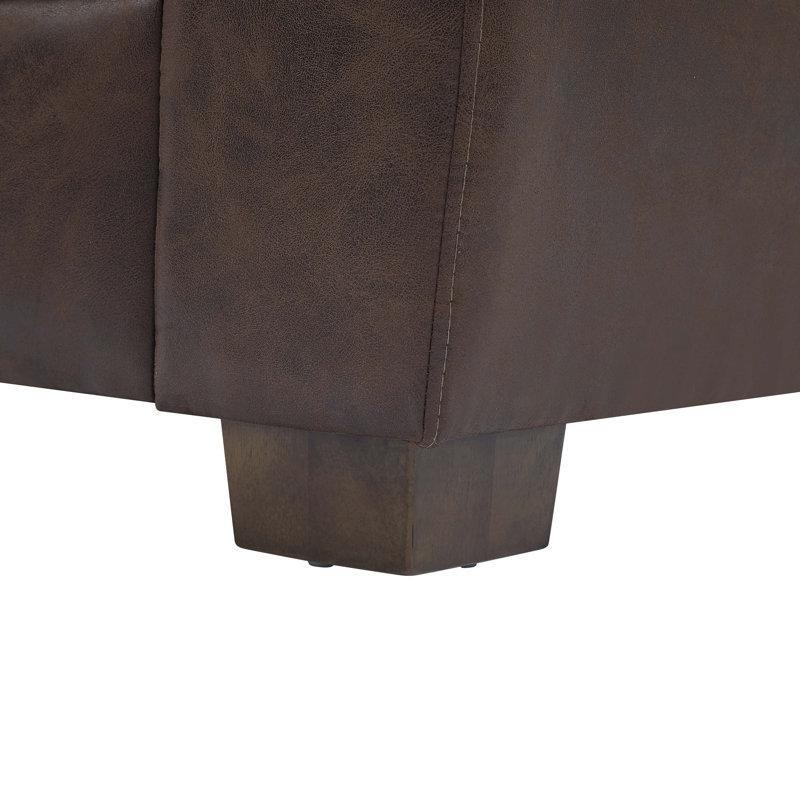 Koyu Kahverengi Suni Deri Kıvrımlı Kollu Masif Ahşap Bacaklı Koltuk - 206 cm - 151756