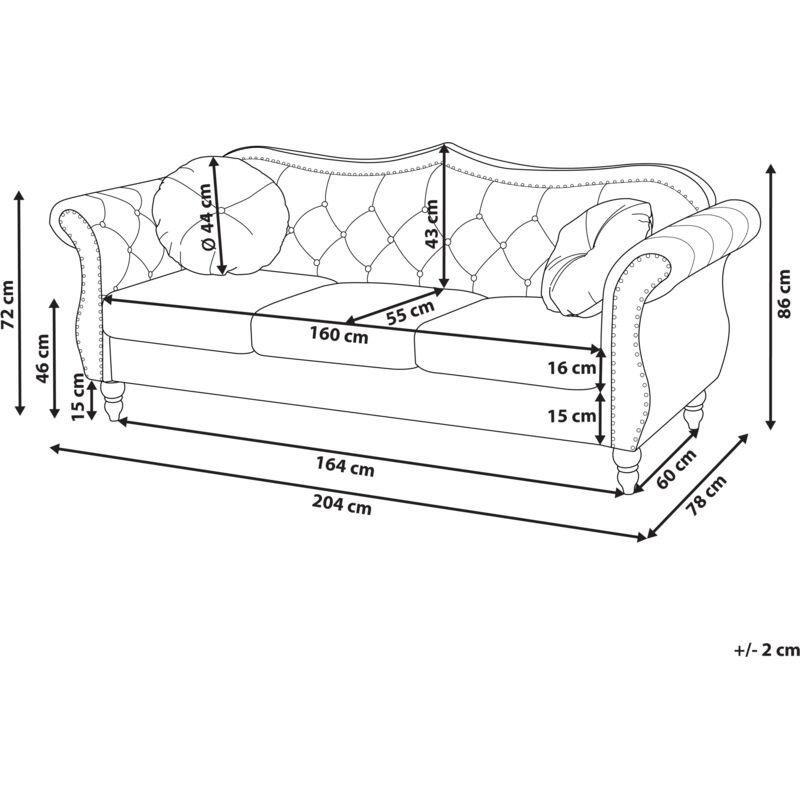 Koyu Kırmızı Kadife Kapitoneli Chesterfield Üçlü Koltuk - 204 cm - 153703