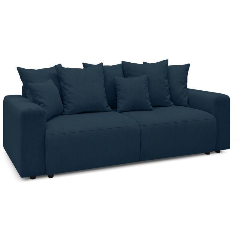 Koyu Mavi Fitilli Kadife Kumaş Yataklı ve Sandıklı Üçlü Koltuk - 245x102 cm - 152497