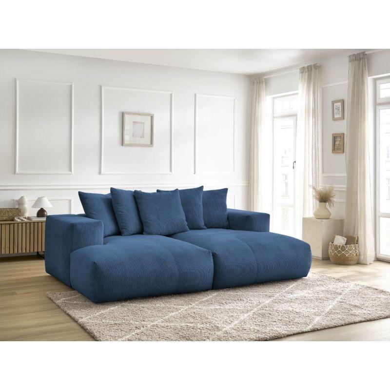Koyu Mavi Kadife Fitilli Derin Oturumlu 4 Kişilik Koltuk - 248x170 cm - 153619