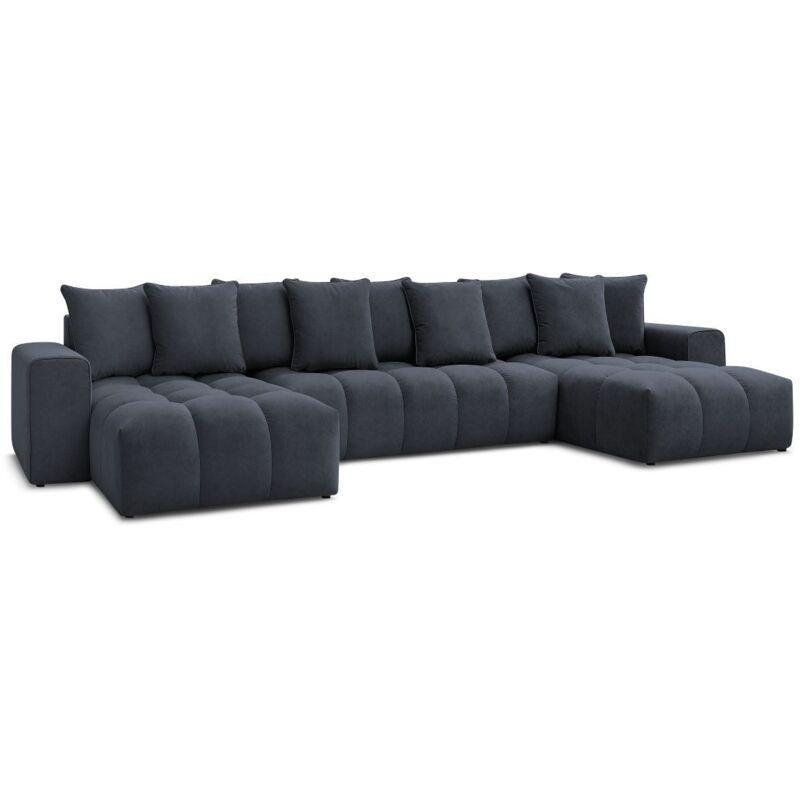 Koyu Mavi Kadife Panoramik U Köşe Koltuk - 440 cm - 154013