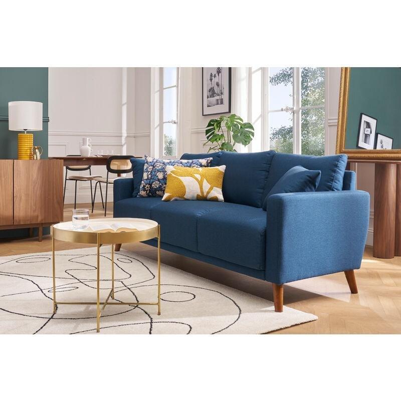 Koyu Mavi Kumaş Ceviz Renk Ahşap Ayaklı 3 Kişilik İskandinav Koltuk - 193 cm - 152249