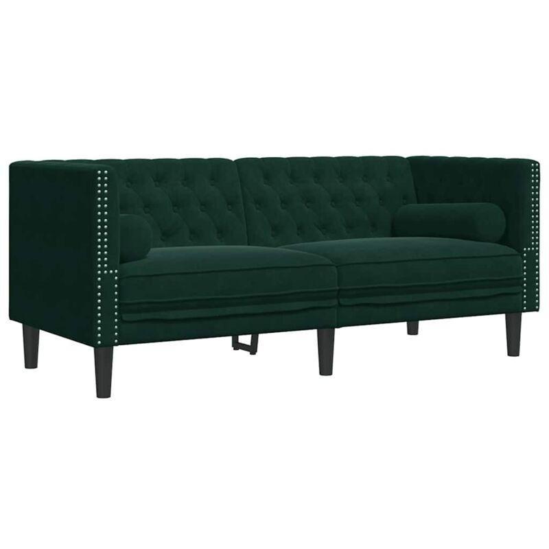 Koyu Yeşil Kadife Kapitoneli 2 Kişilik Chesterfield Koltuk - 174 cm - 152729