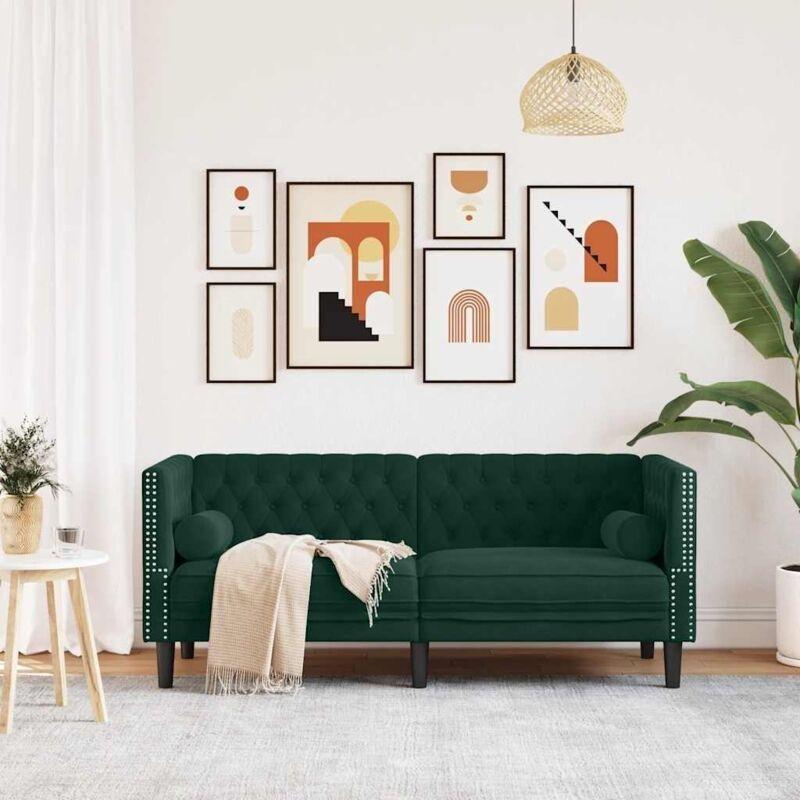 Koyu Yeşil Kadife Kapitoneli 2 Kişilik Chesterfield Koltuk - 174 cm - 152729