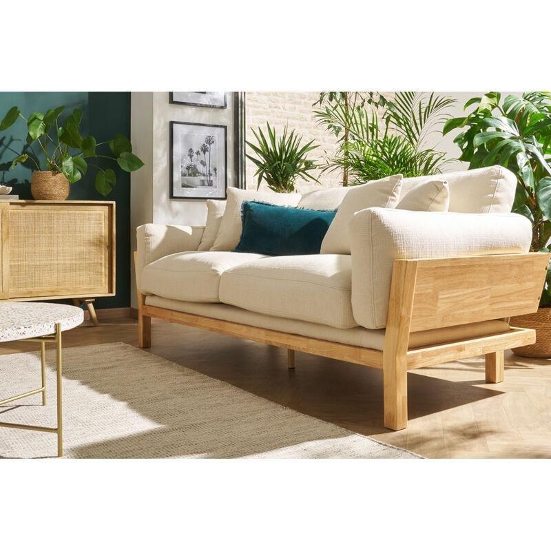 Krem Beyaz Çıkarılabilir Kılıflı Masif Kauçuk Ağacı 3lü Koltuk - 189 cm - 154089