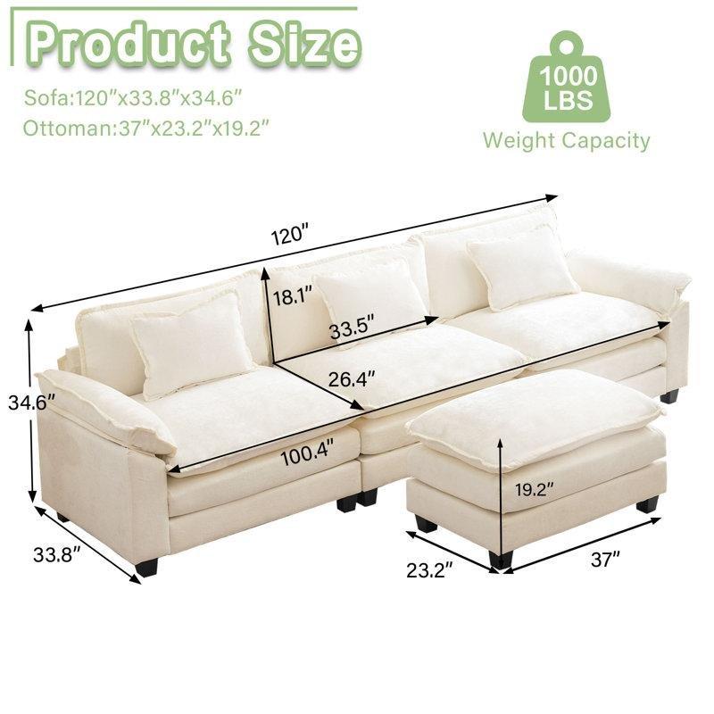 Krem Beyaz Şönil Kumaş Puflu Yataklı Modüler Köşe Koltuk Takımı - 305 cm - 151870