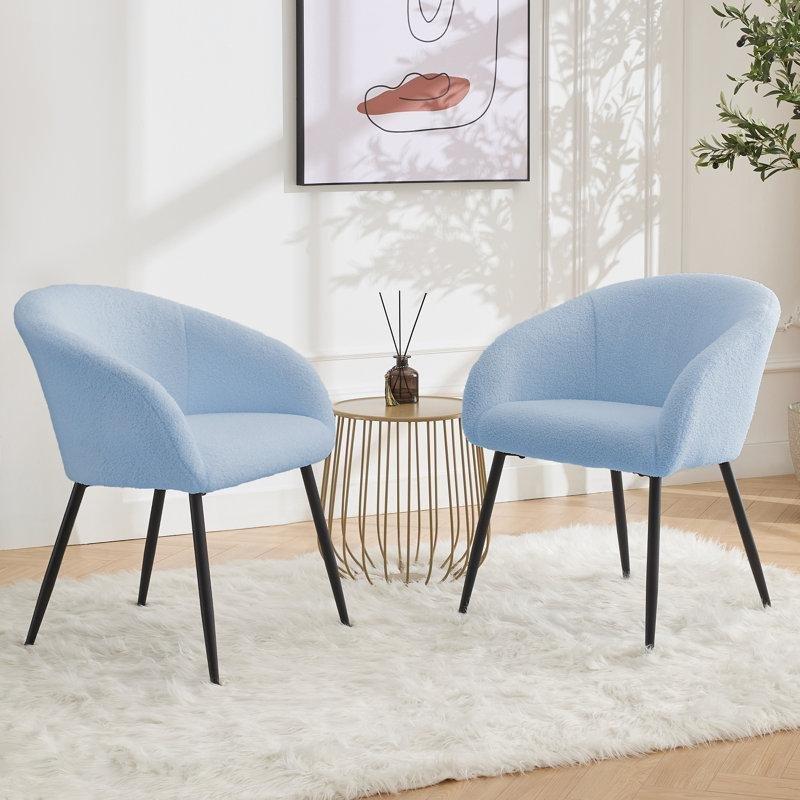 Krem Bukle Kumaş Metal Ayaklı Fıçı Tasarımlı Bohem Sandalye - 2li Set - 145539