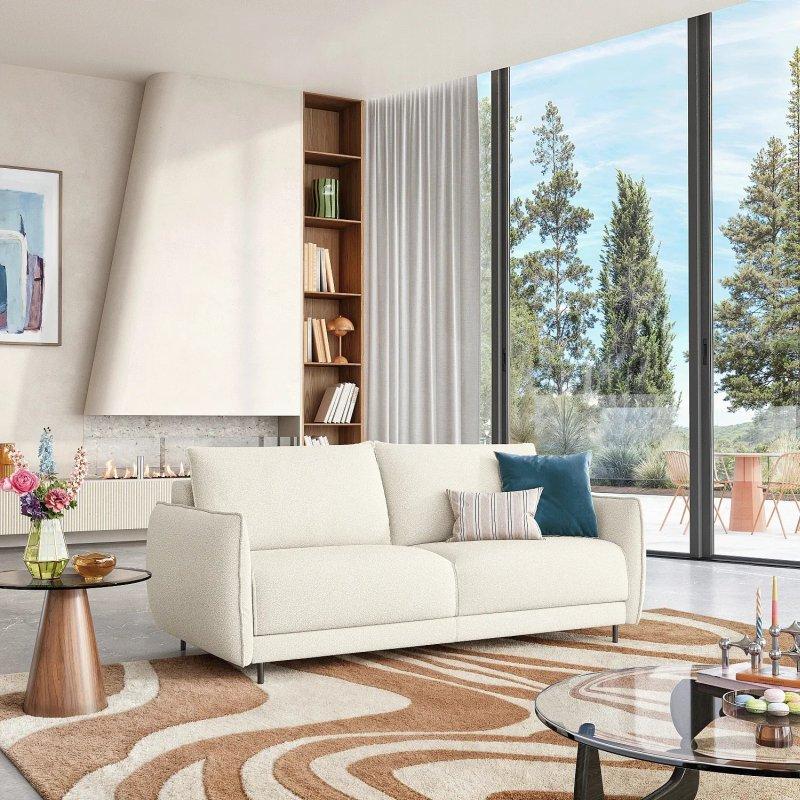 Krem Buklet Kumaş Metal Ayaklı Yataklı İkili Koltuk - 184 cm - 154390 Krem Buklet Kumaş Metal Ayaklı Yataklı İkili Koltuk - 184 cm - 154390