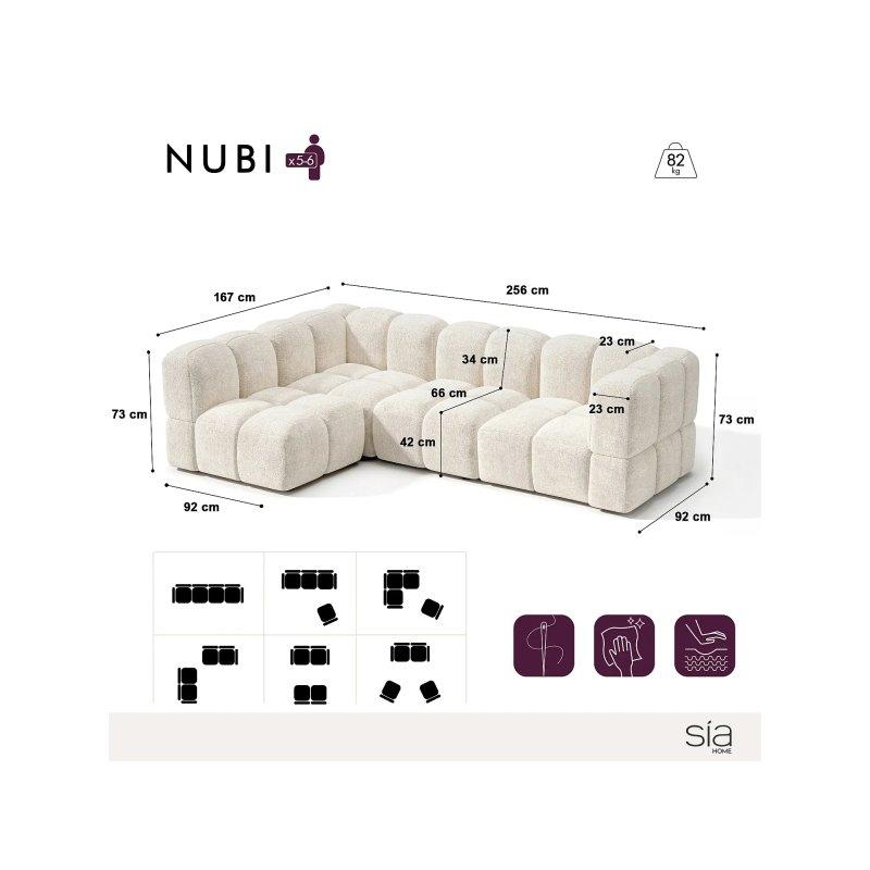 Krem Dokulu Kadife Modüler 5-6 Kişilik Sağ Köşe Koltuk - 256x167 cm - 155626