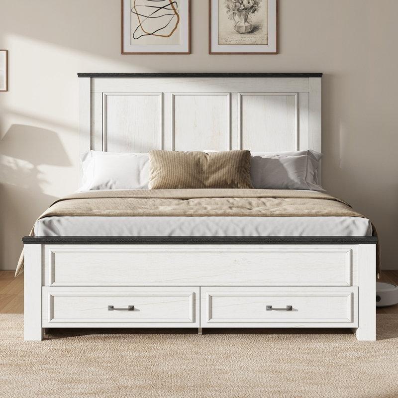 Krem Endüstriyel Ahşap Çekmeceli Yüksek Başlıklı Country Karyola - 156x217 cm - 142231
