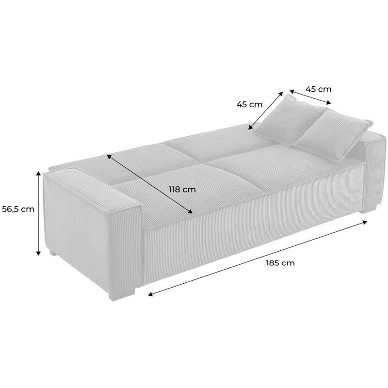 Krem Geniş Fitilli Kadife Yatak Olan 3 Kişilik Koltuk - 231 cm - 152563