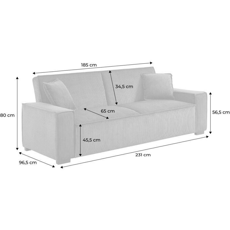 Krem Geniş Fitilli Kadife Yatak Olan 3 Kişilik Koltuk - 231 cm - 152563