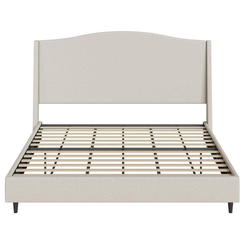 Krem Keten Dokulu Döşemeli S Şeklinde Kulaklı Başlıklı Metal Karyola - 210x215 cm - 143239
