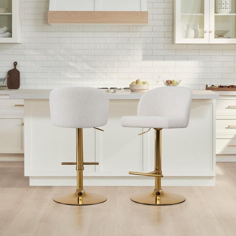 Krem Polyester Döşemeli Döner Yüksekliği Ayarlanabilir Gold Bar Sandalyesi - 148017