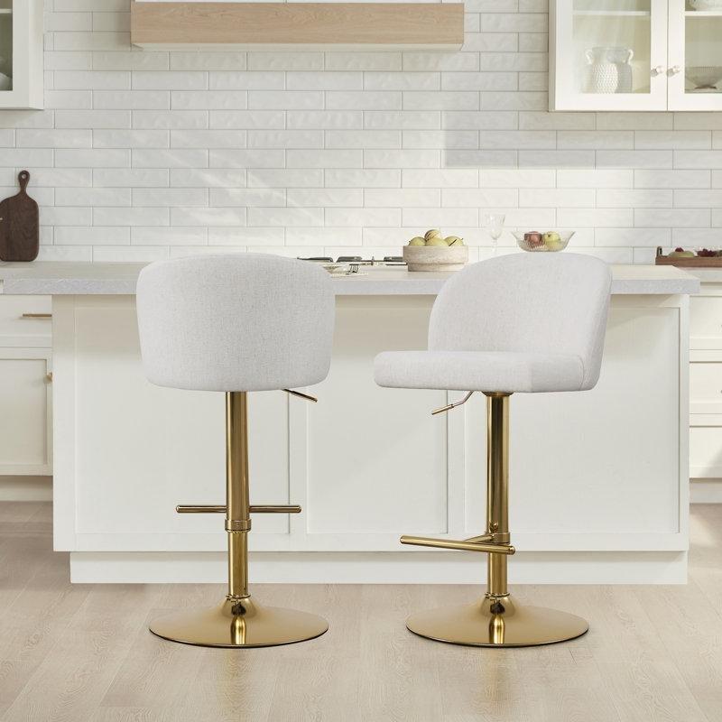 Krem Polyester Döşemeli Döner Yüksekliği Ayarlanabilir Gold Bar Sandalyesi - 148017
