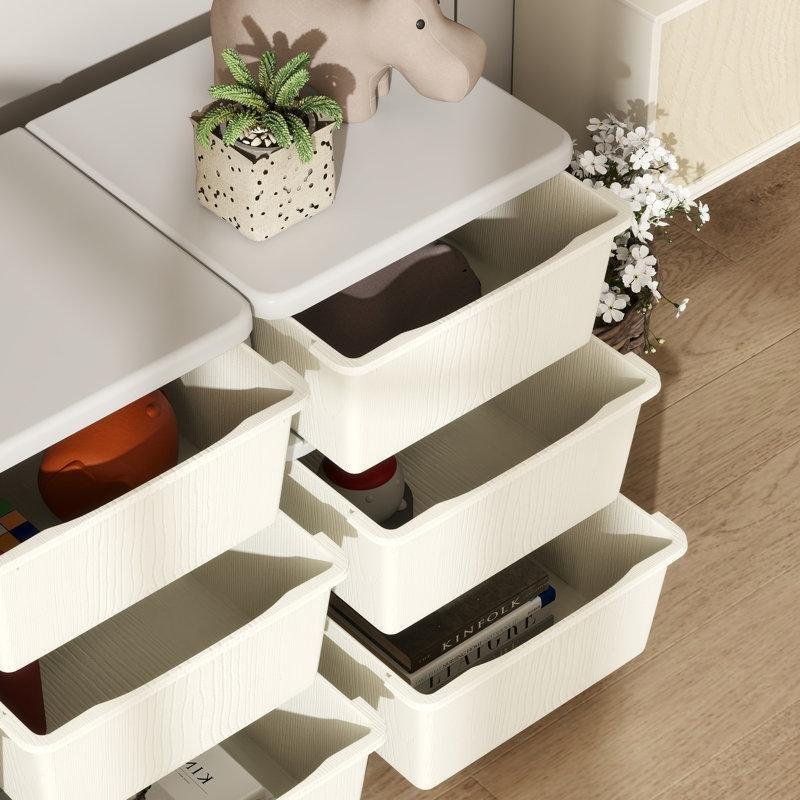 Krem Rengi 9 Çekmeceli 3 Katlı Plastik Oyuncak Dolabı - 114x37x57 cm - 150129