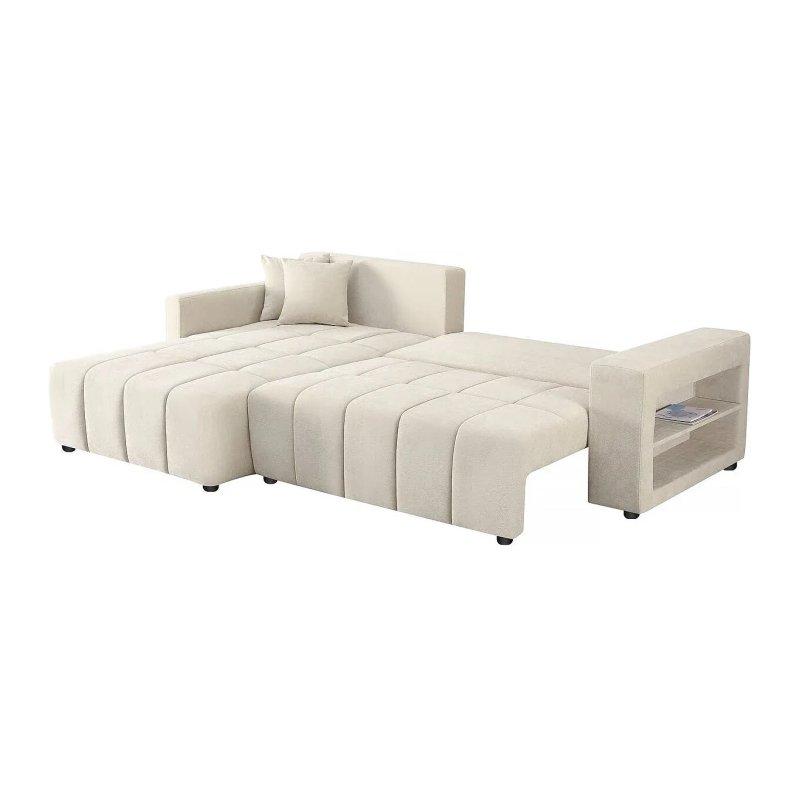 Krem Şönil Kumaş 3 Kişilik Yataklı Köşe Koltuk - 233 cm - 155689