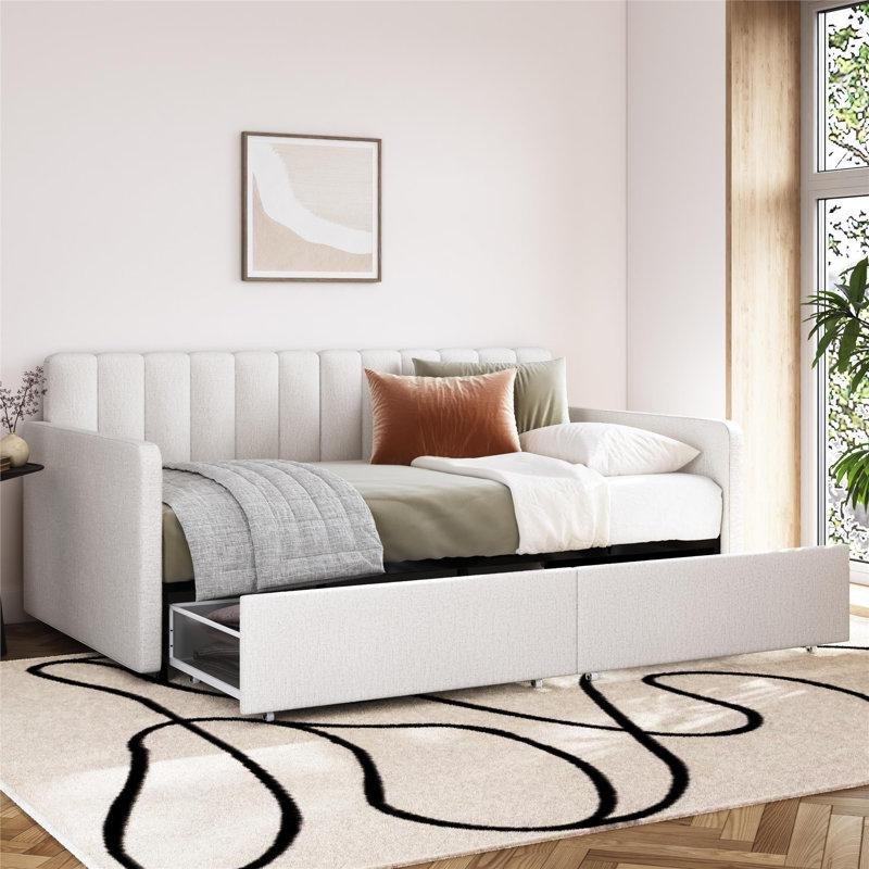 Krem Şönil Kumaş Çekmeceli Daybed Karyola - 111x202 cm - 142741