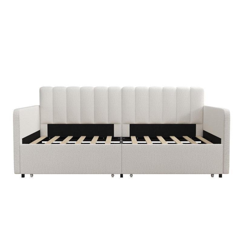 Krem Şönil Kumaş Çekmeceli Daybed Karyola - 111x202 cm - 142741