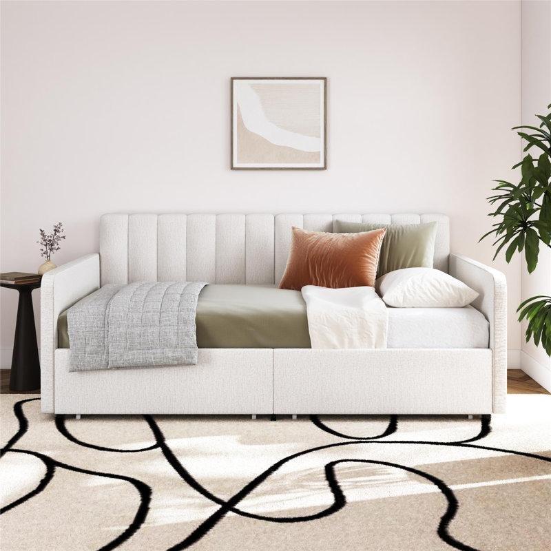 Krem Şönil Kumaş Çekmeceli Daybed Karyola - 111x202 cm - 142741