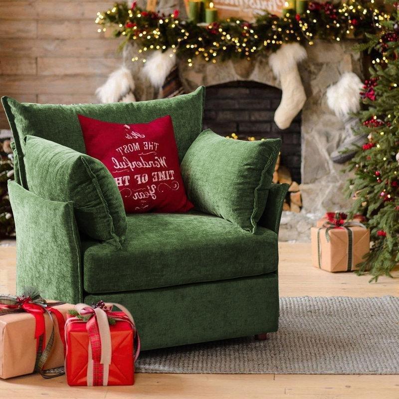 Krem Şönil Kumaş Geniş Oturumlu Yastık Kollu Berjer Koltuk - 92 cm - 156184