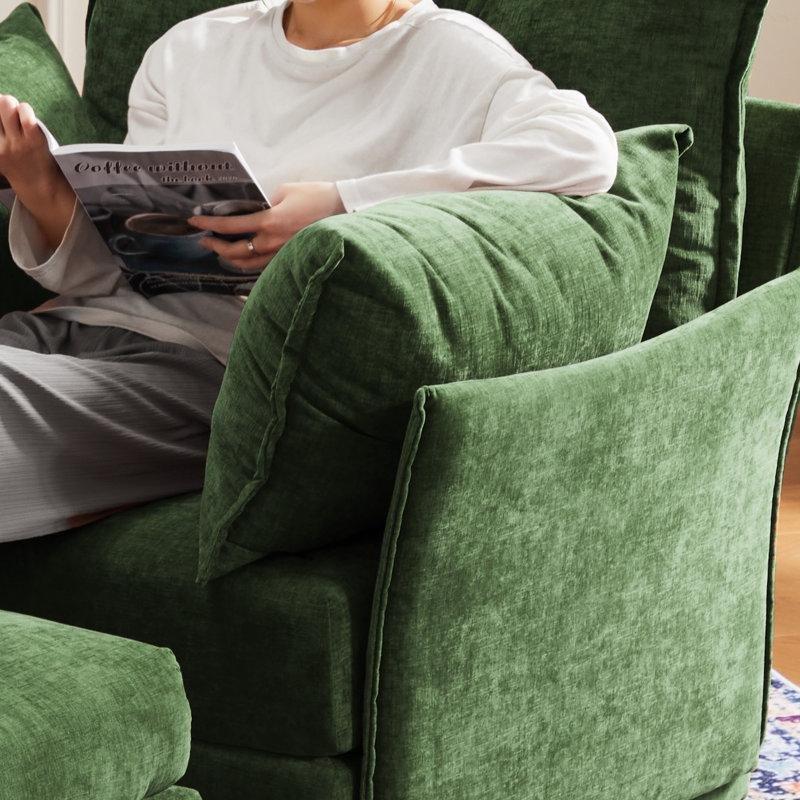 Krem Şönil Kumaş Geniş Oturumlu Yastık Kollu Berjer Koltuk - 92 cm - 156184