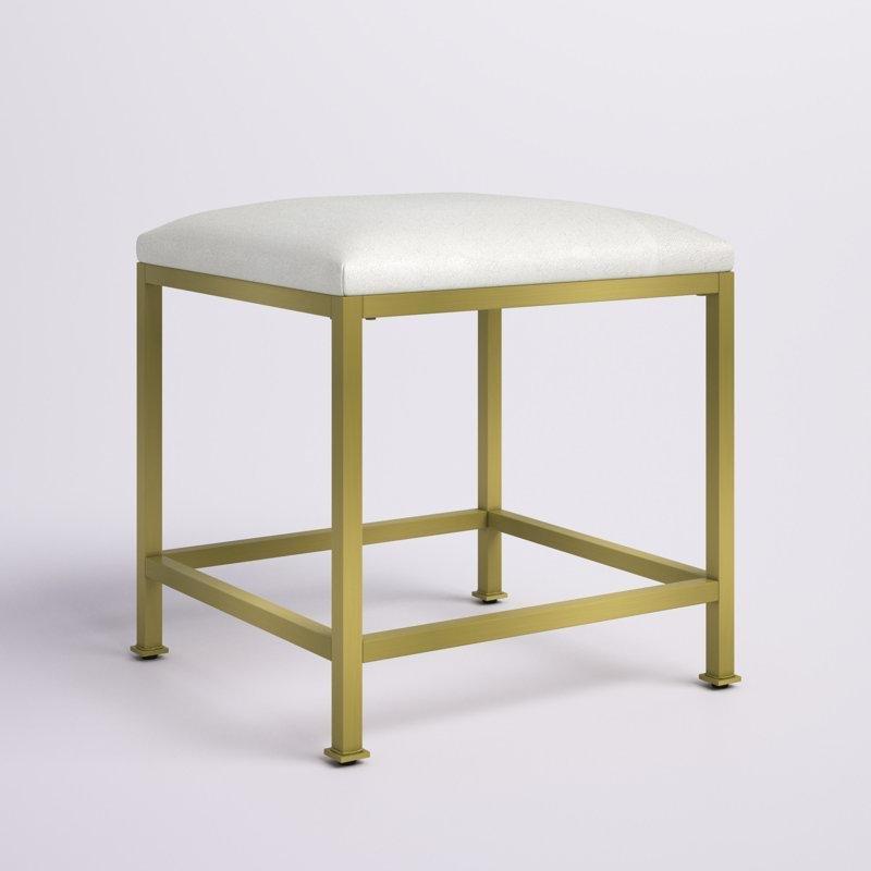 Krem Suni Deri Döşemeli Gold Metal Art Deco Makyaj Sandalyesi - 146154