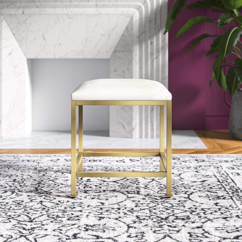 Krem Suni Deri Döşemeli Gold Metal Art Deco Makyaj Sandalyesi - 146154