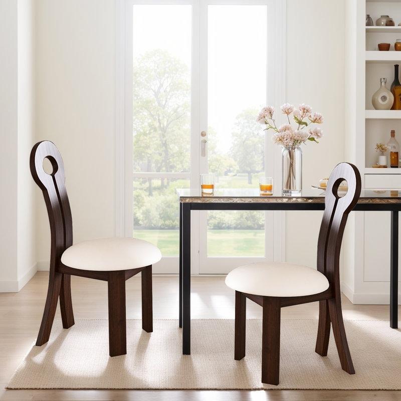 Krem Suni Deri Döşemeli Kolçaksız Masif Ceviz Sandalye - 2li Set - 145635