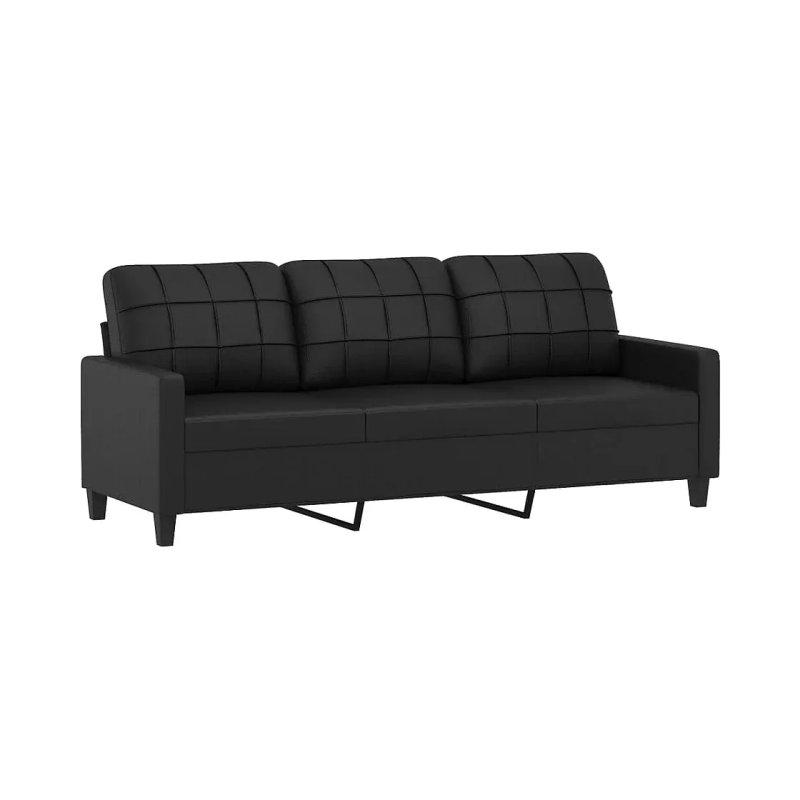 Krem Suni Deri Üçlü Koltuk - 198 cm - 155449