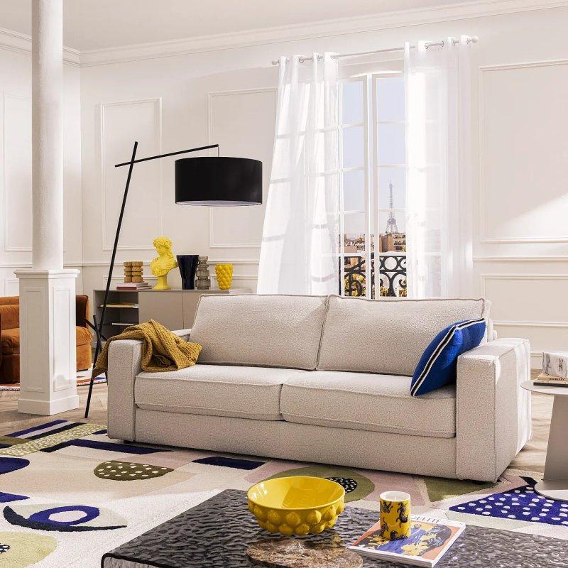 Krem Tolfa Buklet Kumaş 3 Kişilik Yataklı Koltuk - 222 cm - 155061