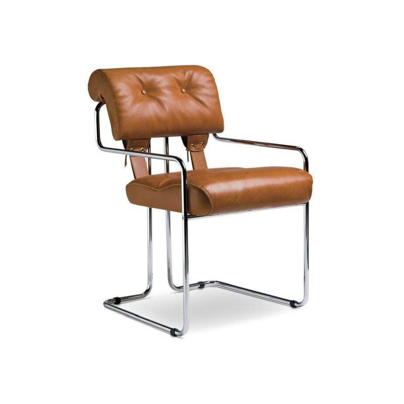 Krom Çelik Deri Döşemeli Kolçaklı Konsol Sandalye - 147219